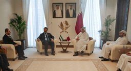 لقاء وزير الخارجية والمغتربين السيد أسعد الشيباني مع معالي الشيخ محمد بن عبد الرحمن بن جاسم آل ثاني رئيس مجلس الوزراء وزير الخارجية القطري وسعادة الدكتور محمد بن عبد العزيز الخليفي وزير الدولة القطري للشؤون الخارجية في ا.jpg